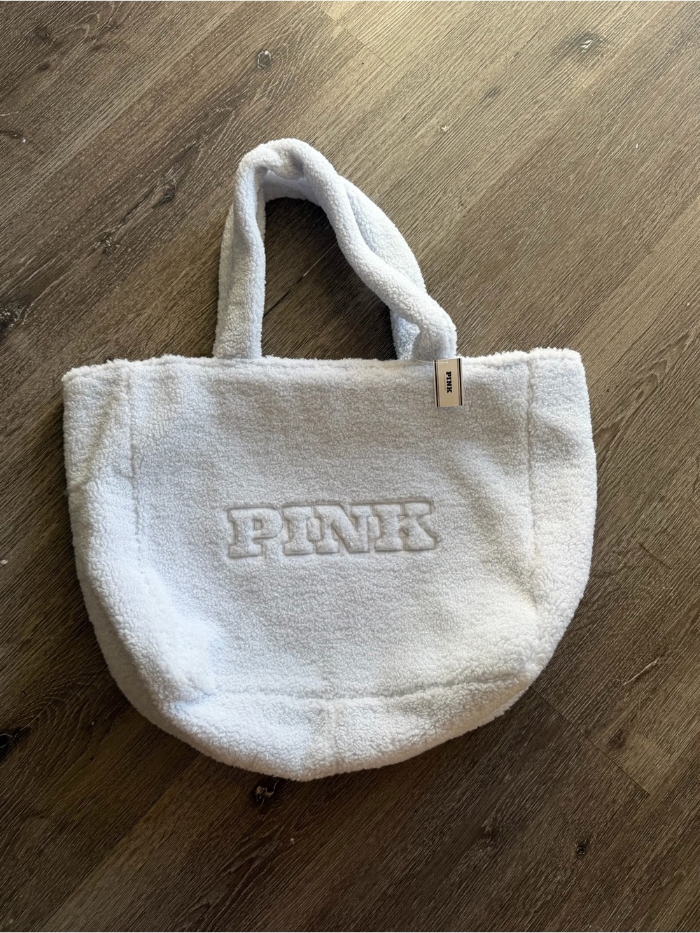 PINK Victoria's Secret Plush Sherpa Tote in Light Gray
